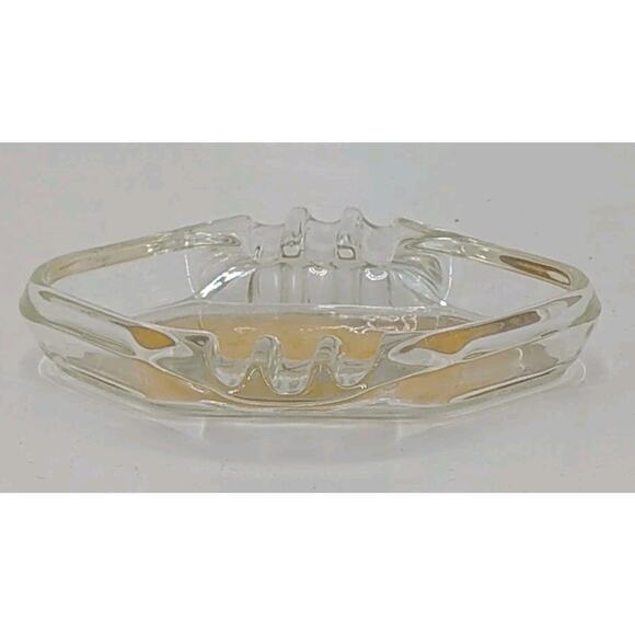 Vintage MCM Clear Glass 6 Slot Ashtray Diamond Shape 5.5" Felt Bottom - Picture 3 of 8